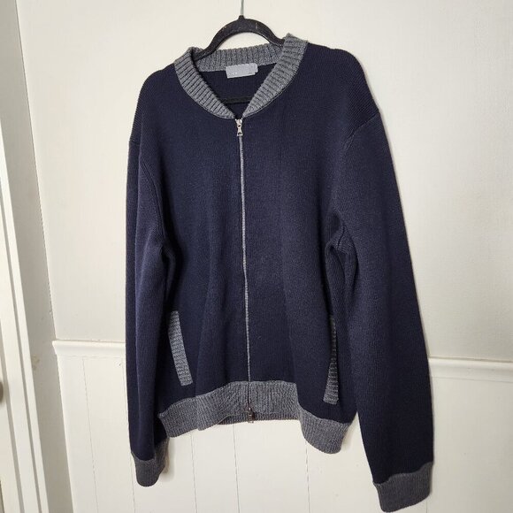 VINCE Navy Wool Zip Knit Cardigan Jacket - Picture 1 of 7